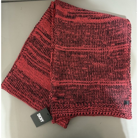 DKNY Women's Open Knit Chunky Red Black Scarf OS NEW Winter Warm Cozy - Picture 10 of 11